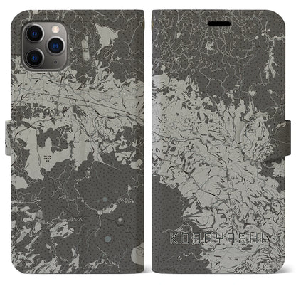 【小林（宮崎県）】地図柄iPhoneケース（手帳タイプ）モノトーン・iPhone 11 Pro Max 用