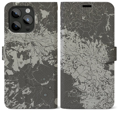 【小林（宮崎県）】地図柄iPhoneケース（手帳タイプ）モノトーン・iPhone 15 Pro Max 用