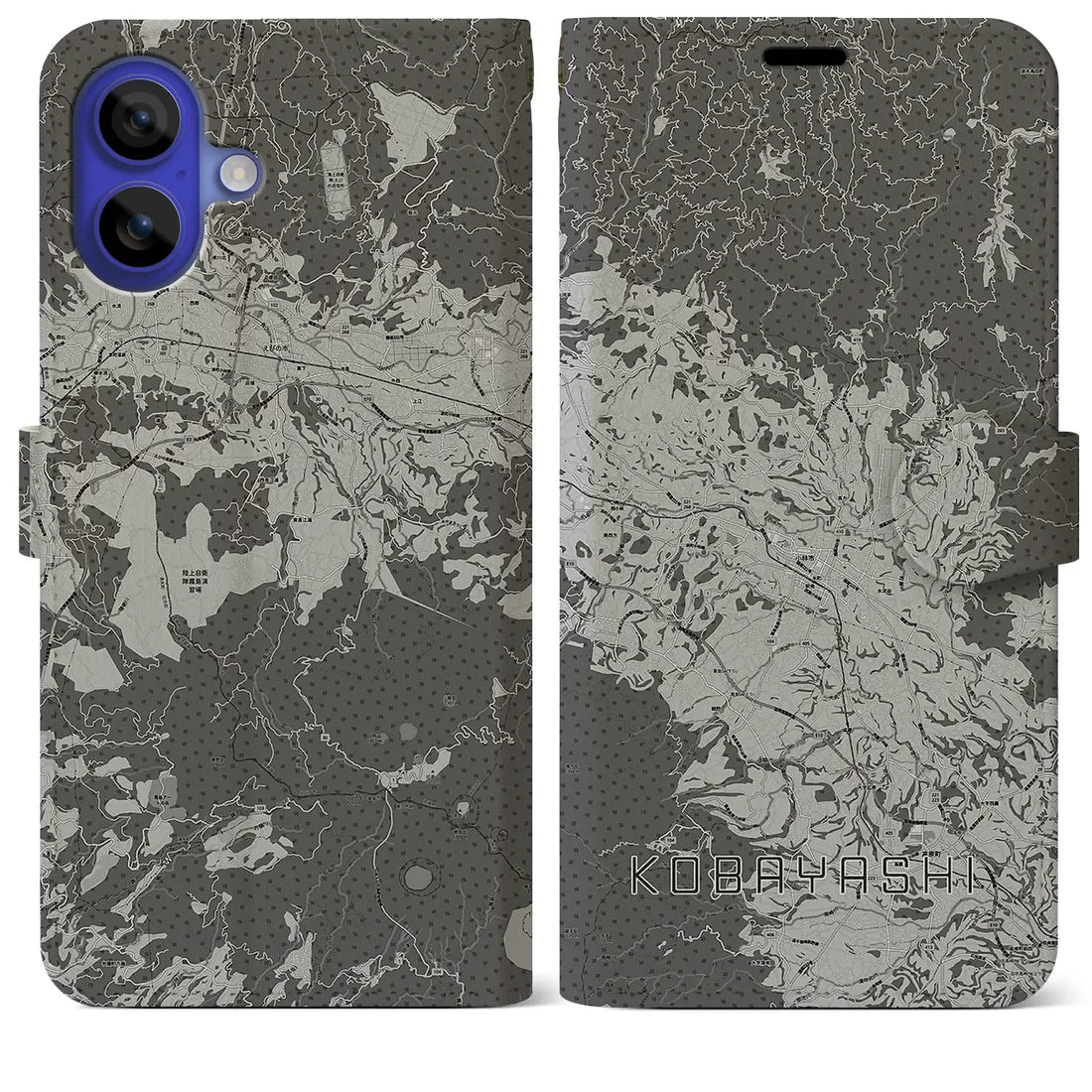 【小林(宮崎県)】地図柄iPhoneケース(手帳タイプ)モノトーン・iPhone 16 Pro Max 用