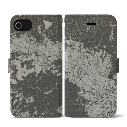 【小林（宮崎県）】地図柄iPhoneケース（手帳タイプ）モノトーン・iPhone SE（第3 / 第2世代） / 8 / 7 / 6s / 6 用