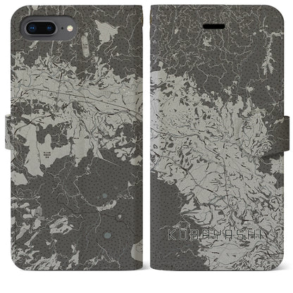 【小林（宮崎県）】地図柄iPhoneケース（手帳タイプ）モノトーン・iPhone 8Plus /7Plus / 6sPlus / 6Plus 用