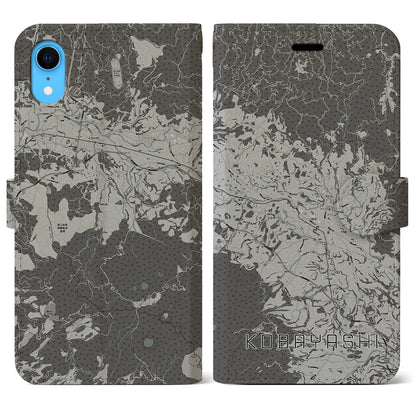 【小林（宮崎県）】地図柄iPhoneケース（手帳タイプ）モノトーン・iPhone XR 用