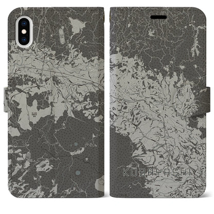 【小林（宮崎県）】地図柄iPhoneケース（手帳タイプ）モノトーン・iPhone XS Max 用