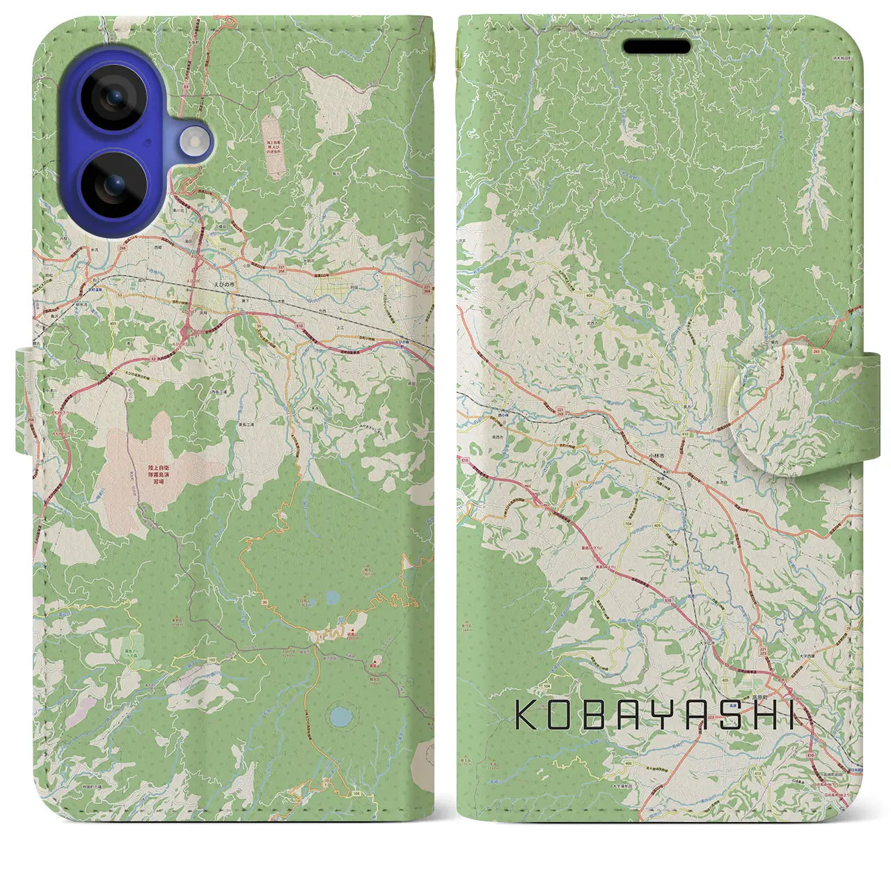 【小林（宮崎県）】地図柄iPhoneケース（手帳タイプ）ナチュラル・iPhone 16 Pro Max 用