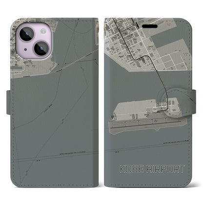 【神戸空港（兵庫県）】地図柄iPhoneケース（手帳タイプ）モノトーン・iPhone 14 用