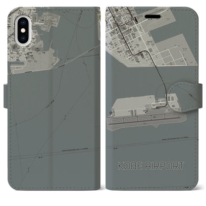 【神戸空港（兵庫県）】地図柄iPhoneケース（手帳タイプ）モノトーン・iPhone XS Max 用