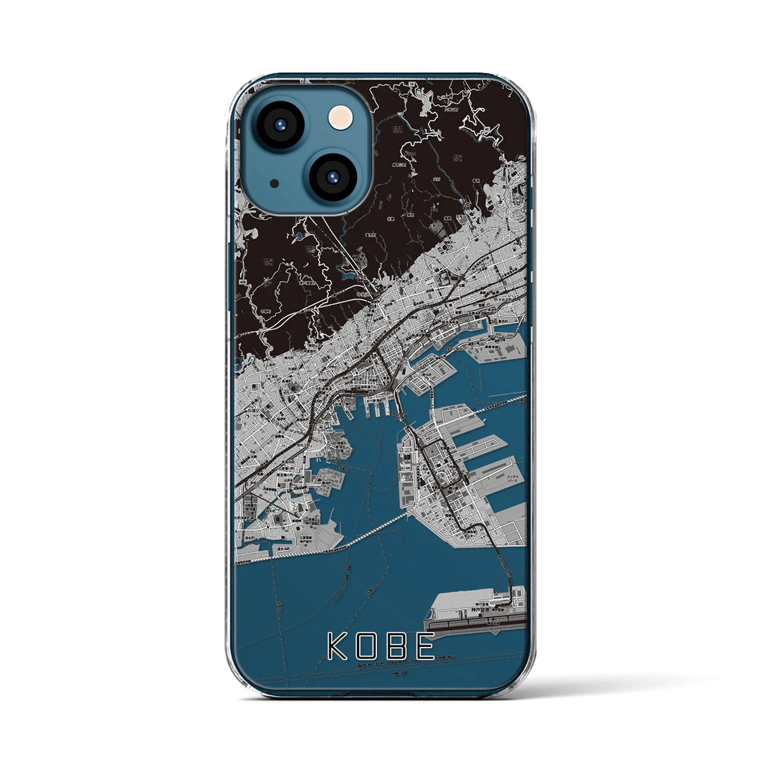 【神戸（兵庫県）】地図柄iPhoneケース（クリアタイプ）モノトーン・iPhone 13 用