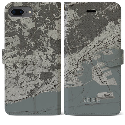 【神戸（兵庫県）】地図柄iPhoneケース（手帳タイプ）モノトーン・iPhone 8Plus /7Plus / 6sPlus / 6Plus 用