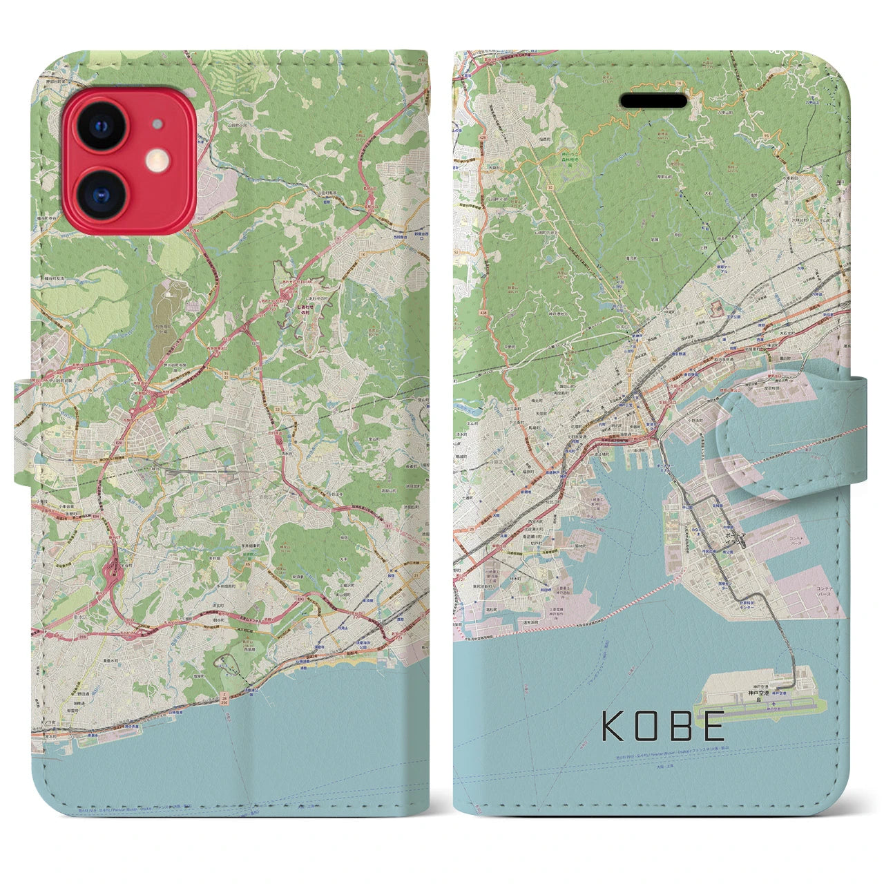 【神戸】地図柄iPhoneケース（手帳両面タイプ・ナチュラル）iPhone 11 用