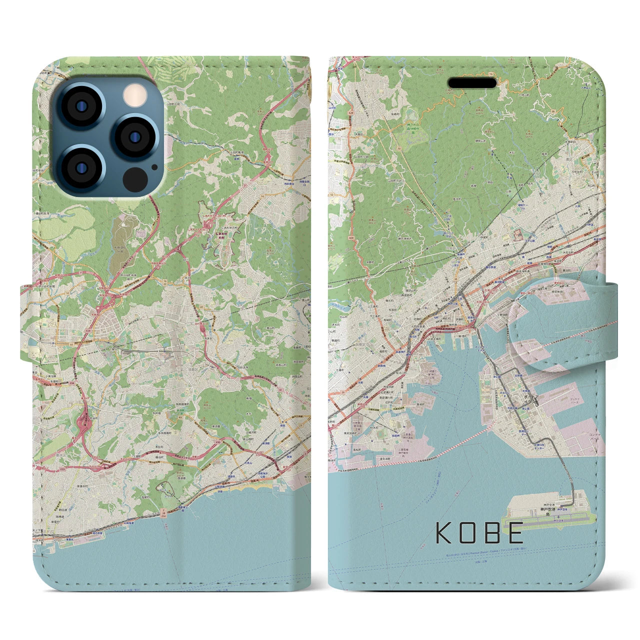 【神戸】地図柄iPhoneケース（手帳両面タイプ・ナチュラル）iPhone 12 / 12 Pro 用