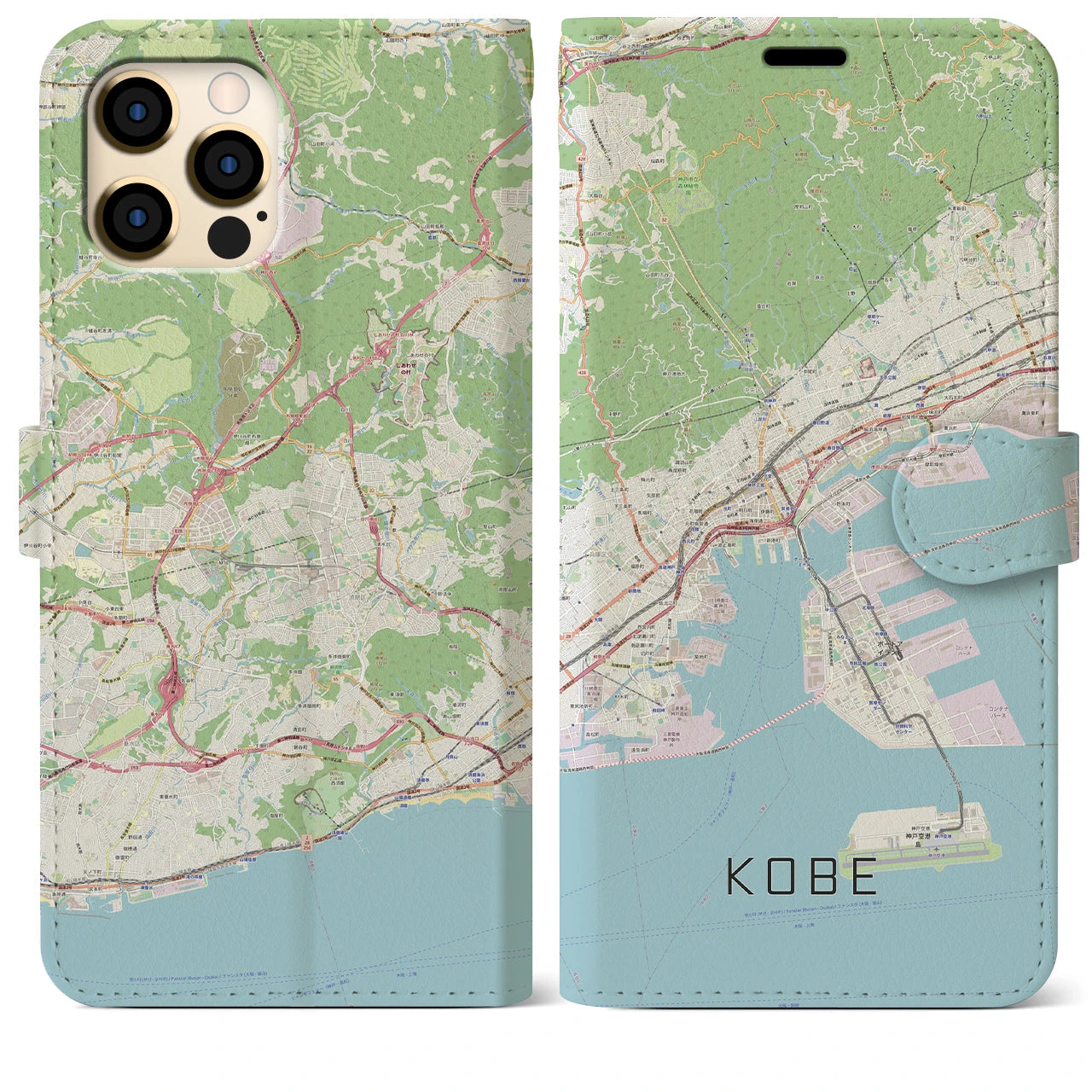 【神戸】地図柄iPhoneケース（手帳両面タイプ・ナチュラル）iPhone 12 Pro Max 用