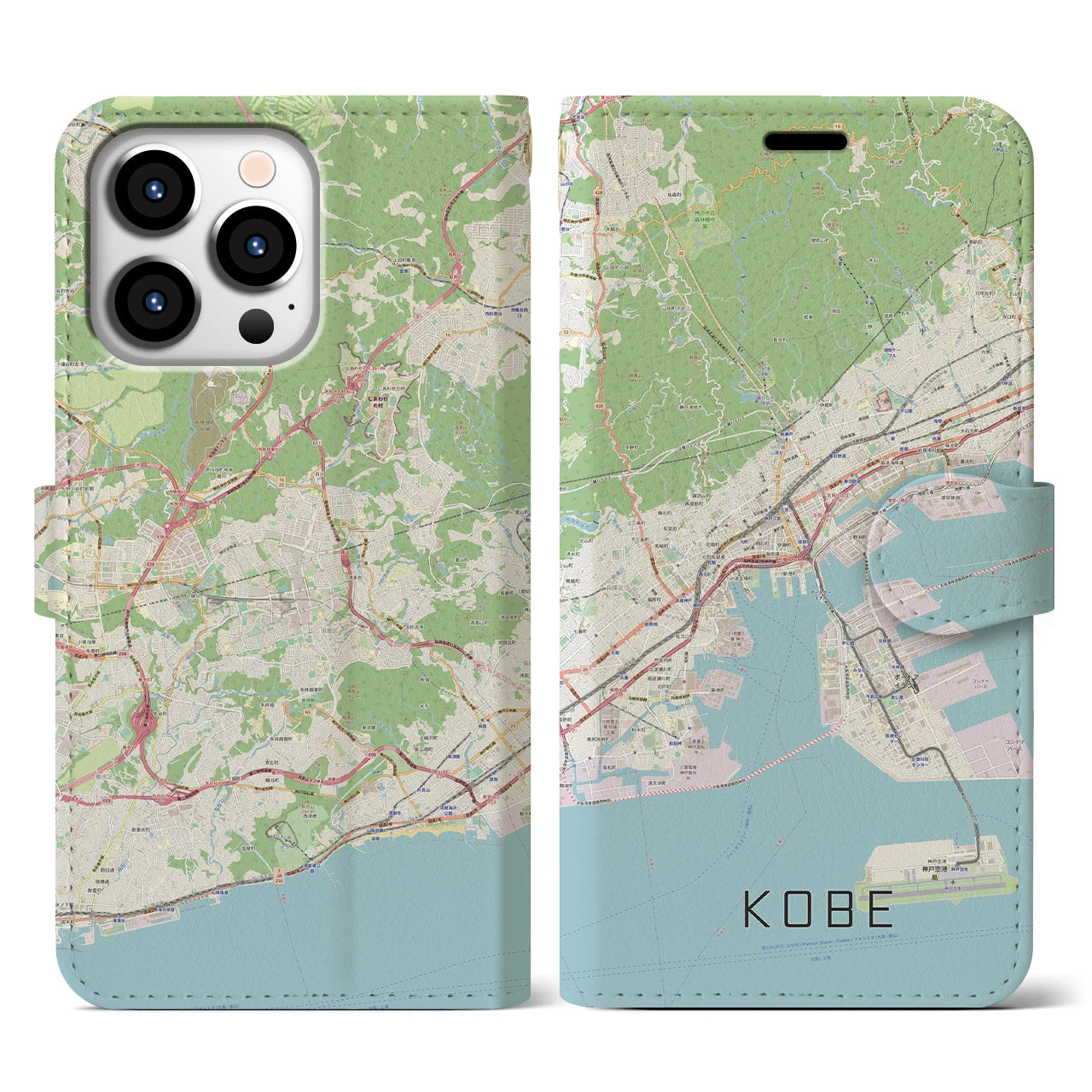 【神戸】地図柄iPhoneケース（手帳両面タイプ・ナチュラル）iPhone 13 Pro 用