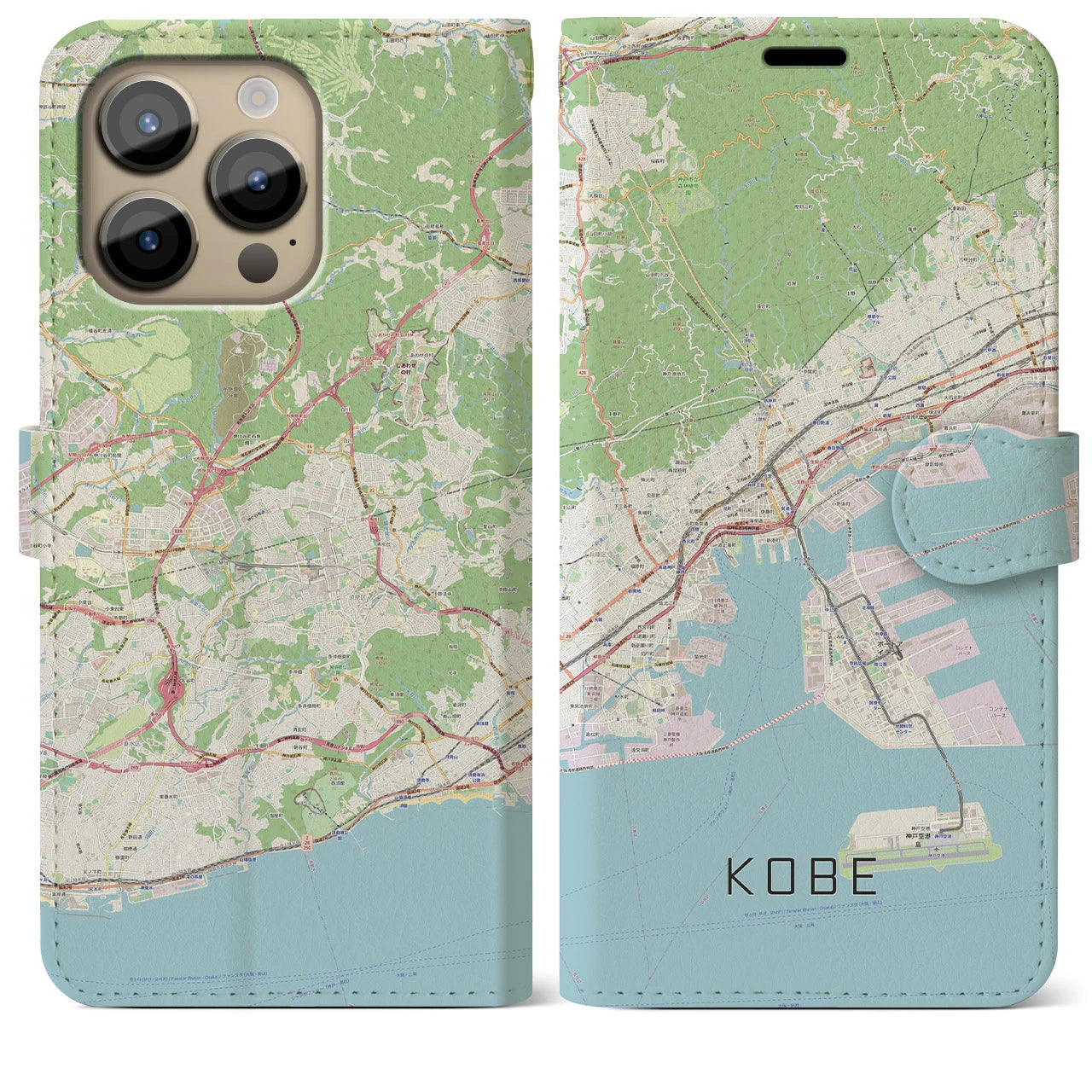 【神戸】地図柄iPhoneケース（手帳両面タイプ・ナチュラル）iPhone 14 Pro Max 用