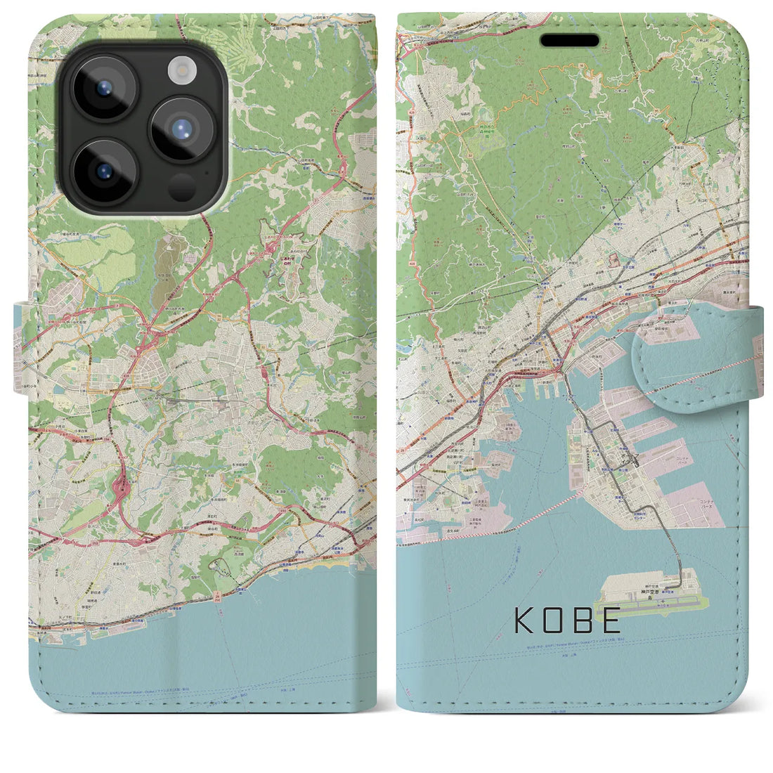 【神戸】地図柄iPhoneケース（手帳両面タイプ・ナチュラル）iPhone 15 Pro Max 用