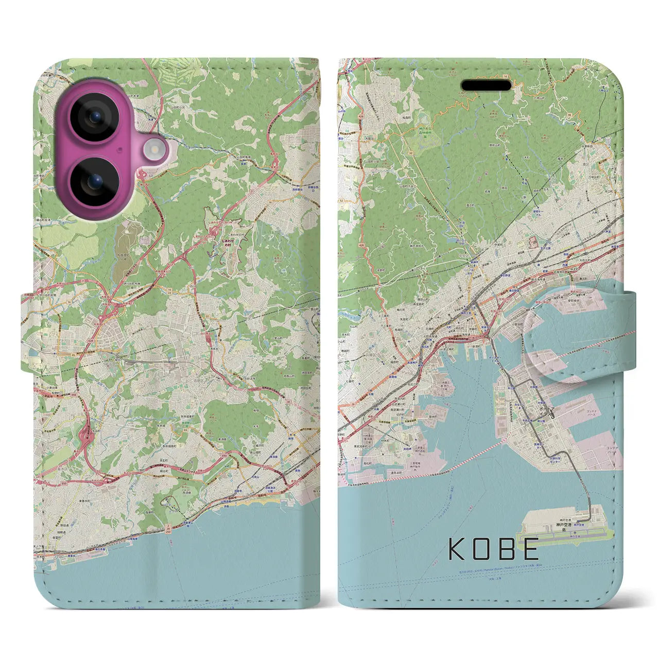 【神戸（兵庫県）】地図柄iPhoneケース（手帳タイプ）ナチュラル・iPhone 16 Pro 用