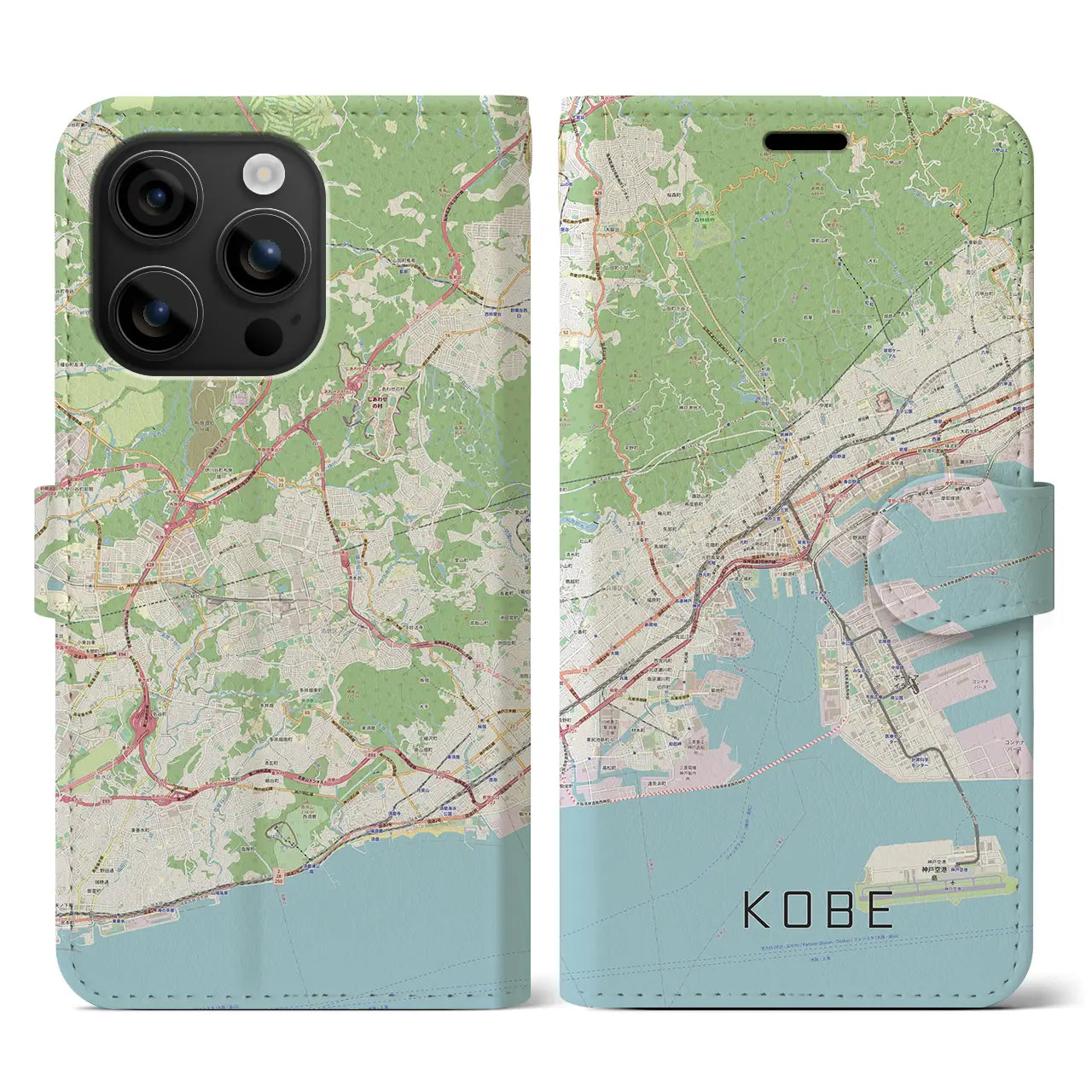 【神戸（兵庫県）】地図柄iPhoneケース（手帳タイプ）ナチュラル・iPhone 16 用