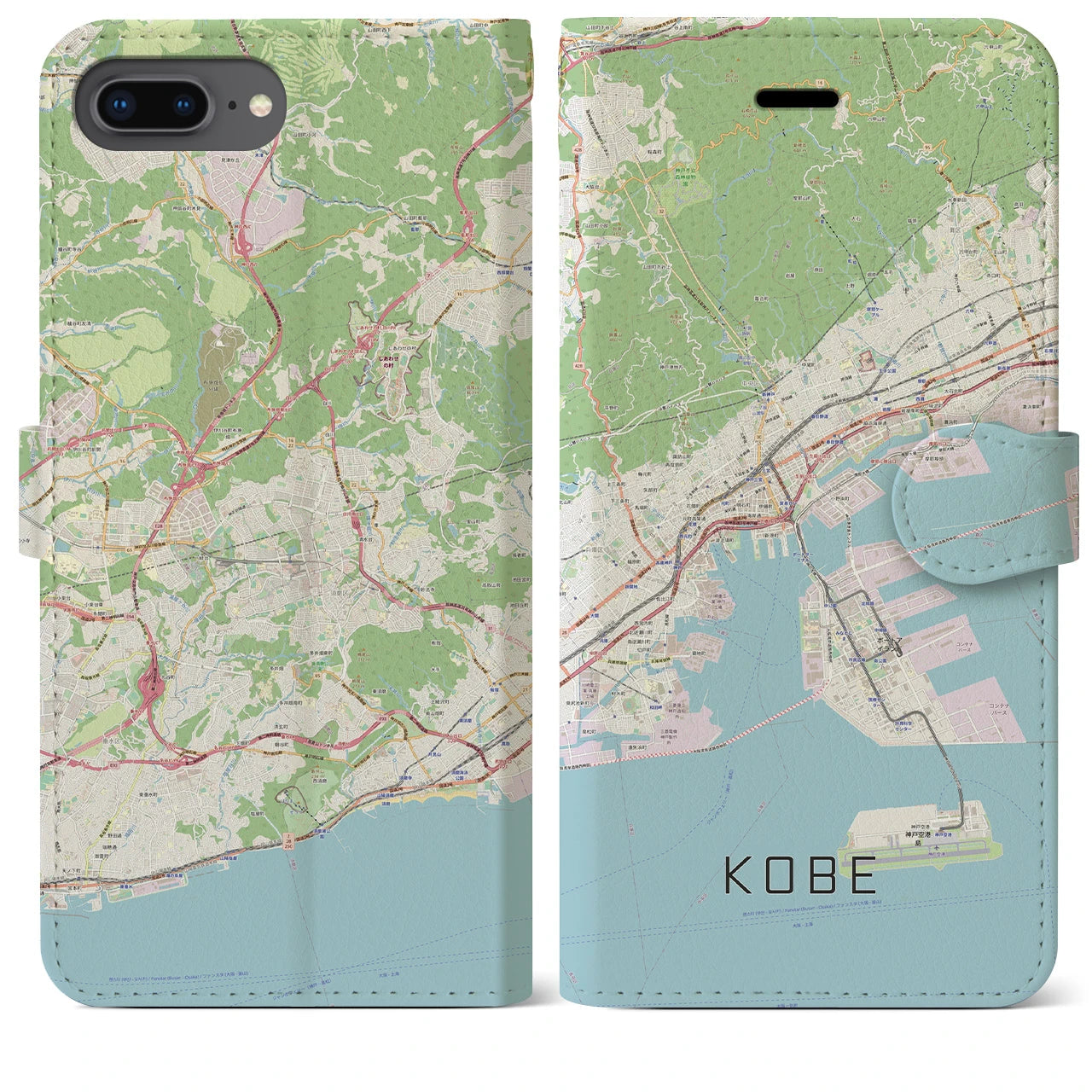 【神戸】地図柄iPhoneケース（手帳両面タイプ・ナチュラル）iPhone 8Plus /7Plus / 6sPlus / 6Plus 用