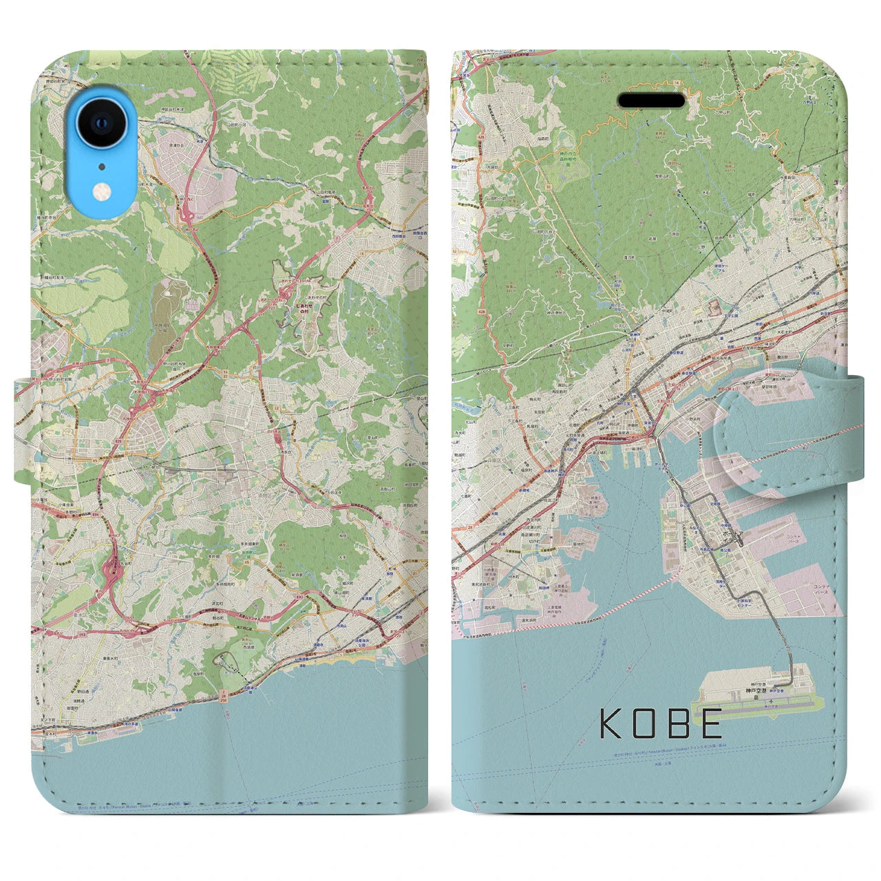 【神戸】地図柄iPhoneケース（手帳両面タイプ・ナチュラル）iPhone XR 用