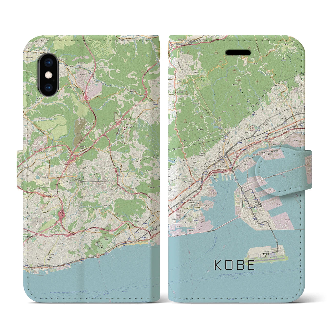 【神戸】地図柄iPhoneケース（手帳両面タイプ・ナチュラル）iPhone XS / X 用