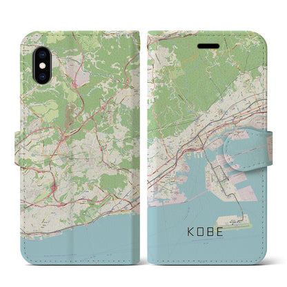 【神戸（兵庫県）】地図柄iPhoneケース（手帳タイプ）ナチュラル・iPhone XS / X 用