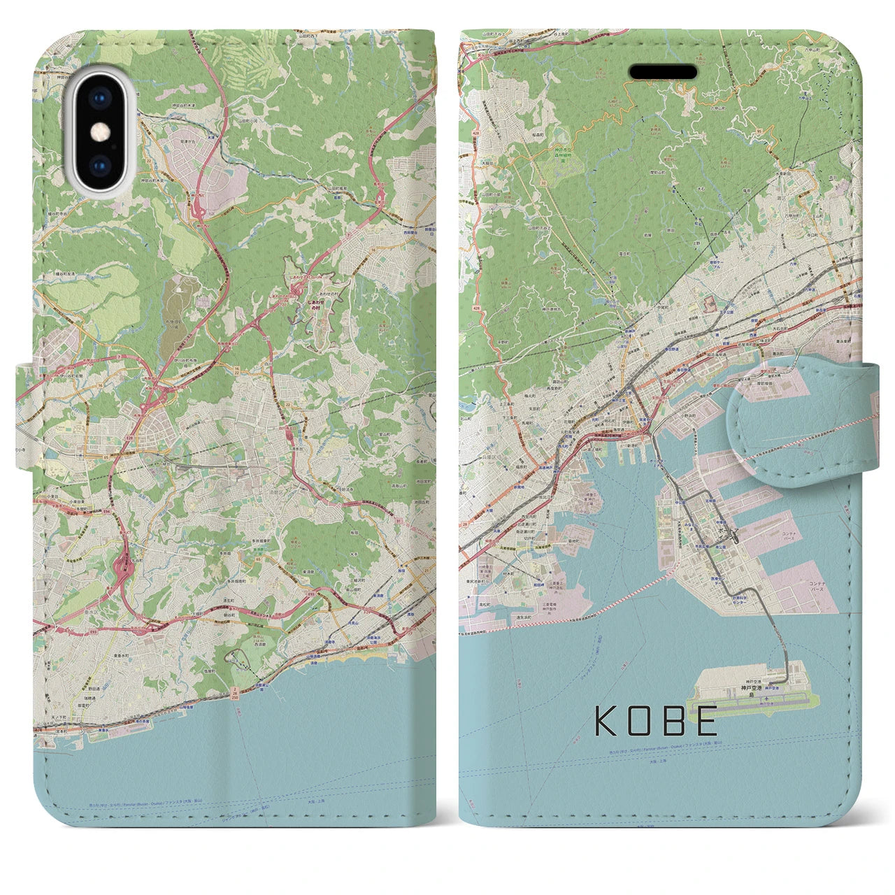 【神戸】地図柄iPhoneケース（手帳両面タイプ・ナチュラル）iPhone XS Max 用