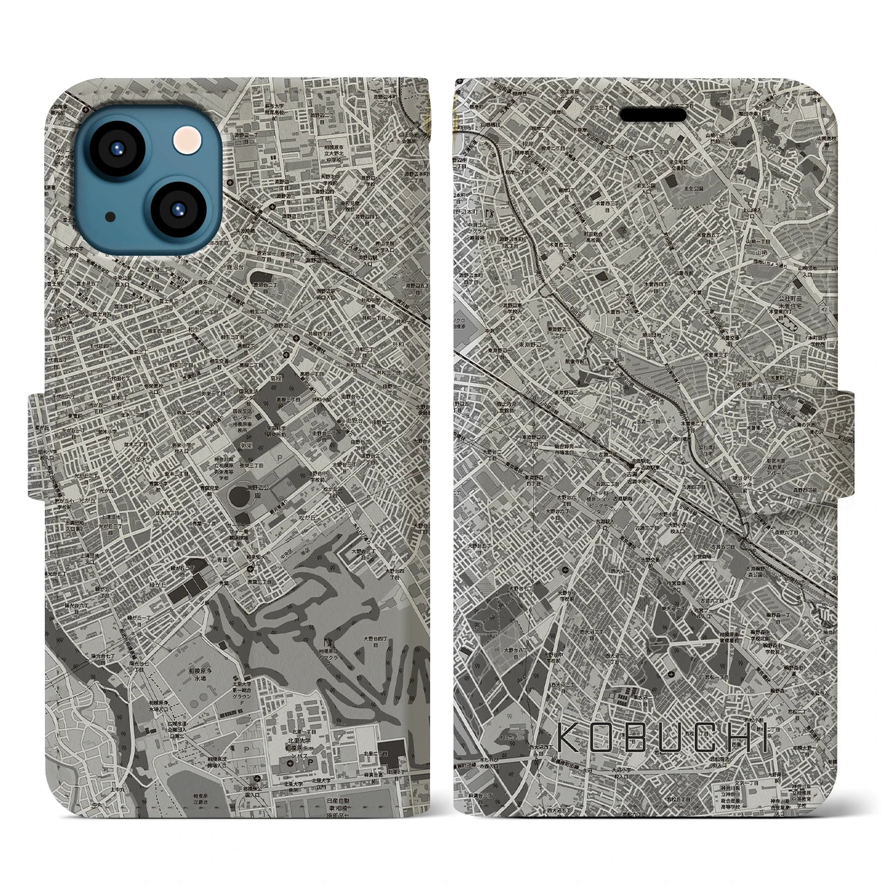 【古淵（神奈川県）】地図柄iPhoneケース（手帳タイプ）
