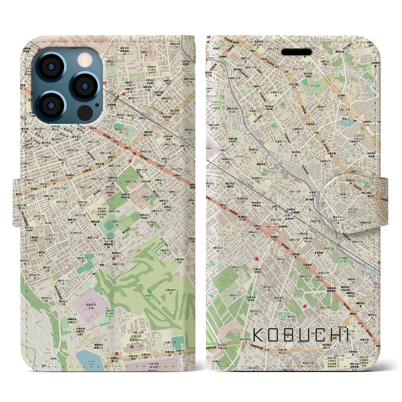 【古淵（神奈川県）】地図柄iPhoneケース（手帳タイプ）