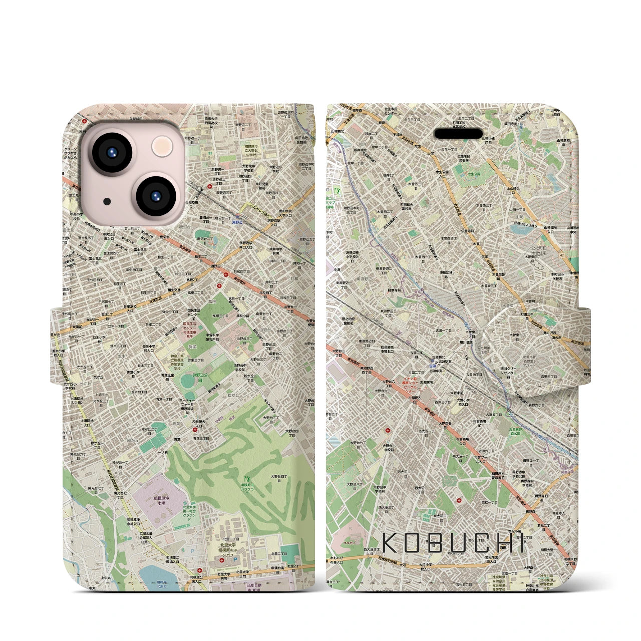 【古淵（神奈川県）】地図柄iPhoneケース（手帳タイプ）
