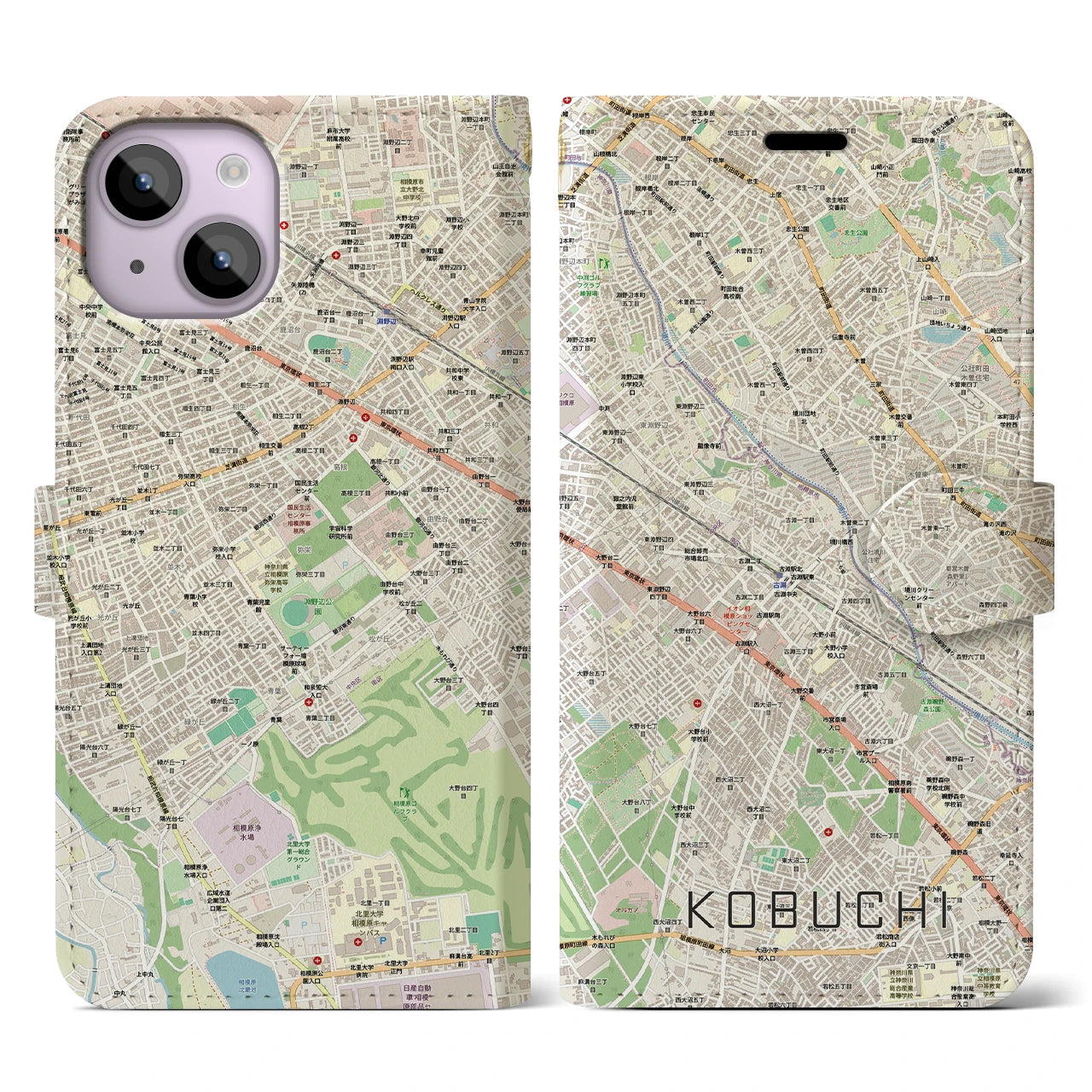 【古淵（神奈川県）】地図柄iPhoneケース（手帳タイプ）