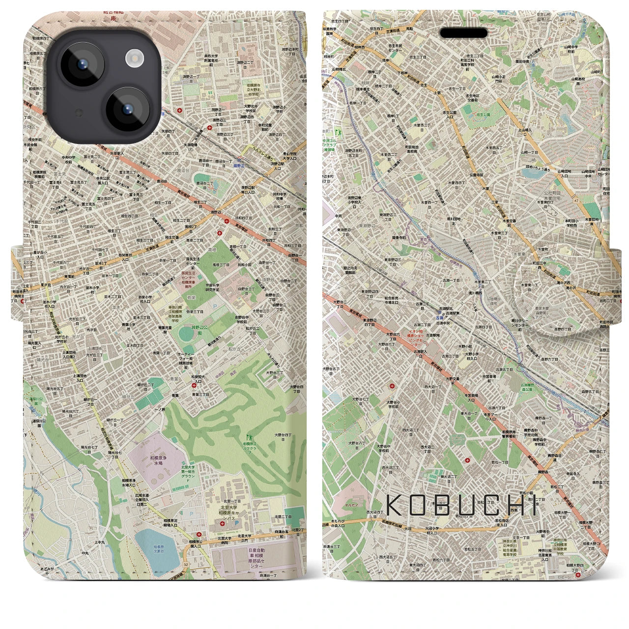 【古淵（神奈川県）】地図柄iPhoneケース（手帳タイプ）