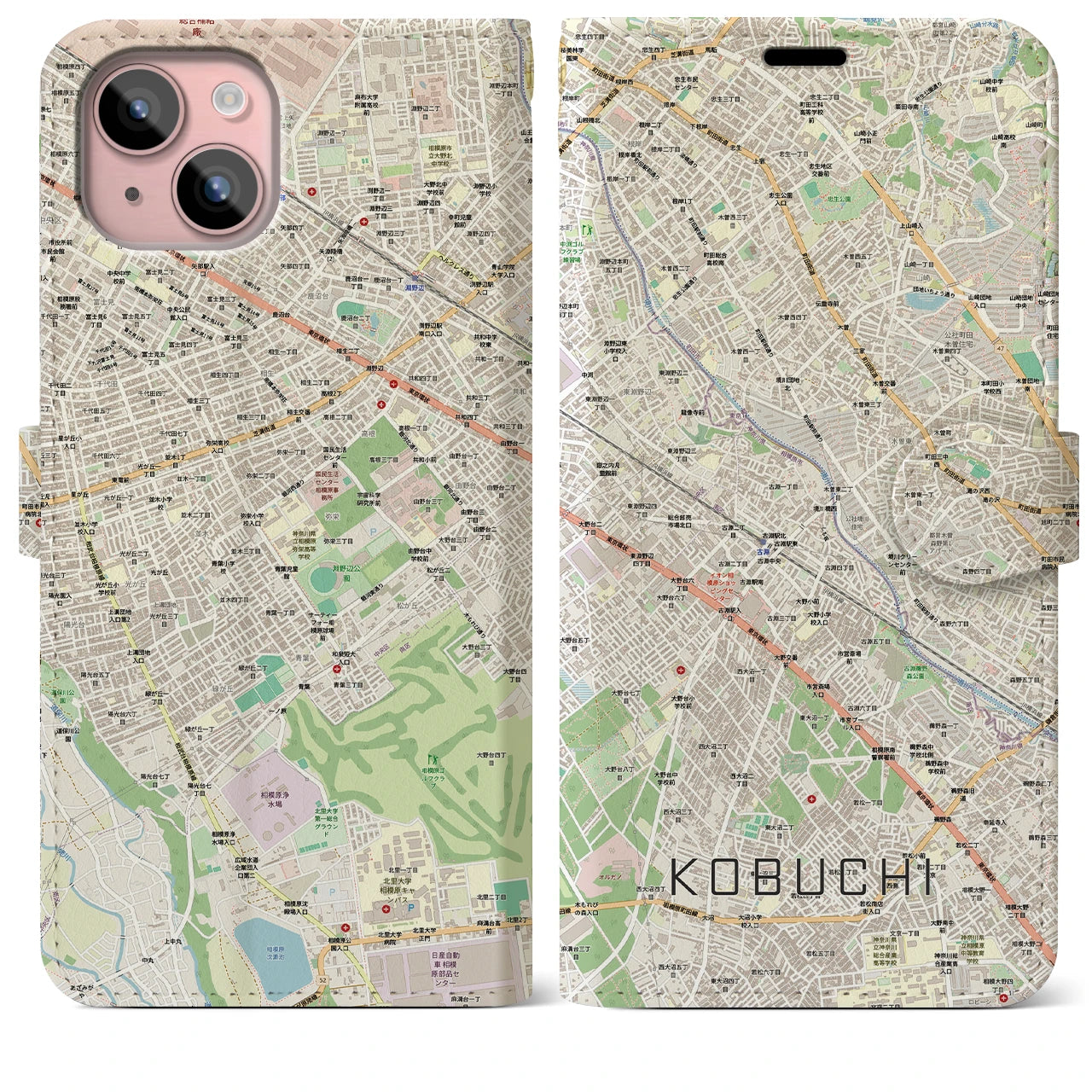 【古淵（神奈川県）】地図柄iPhoneケース（手帳タイプ）