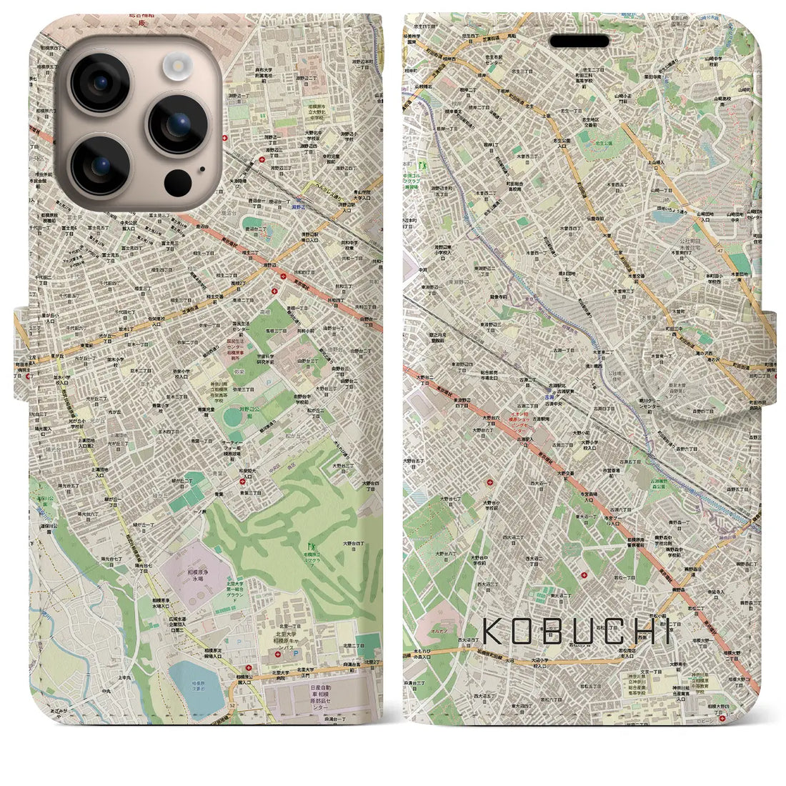 【古淵（神奈川県）】地図柄iPhoneケース（手帳タイプ）