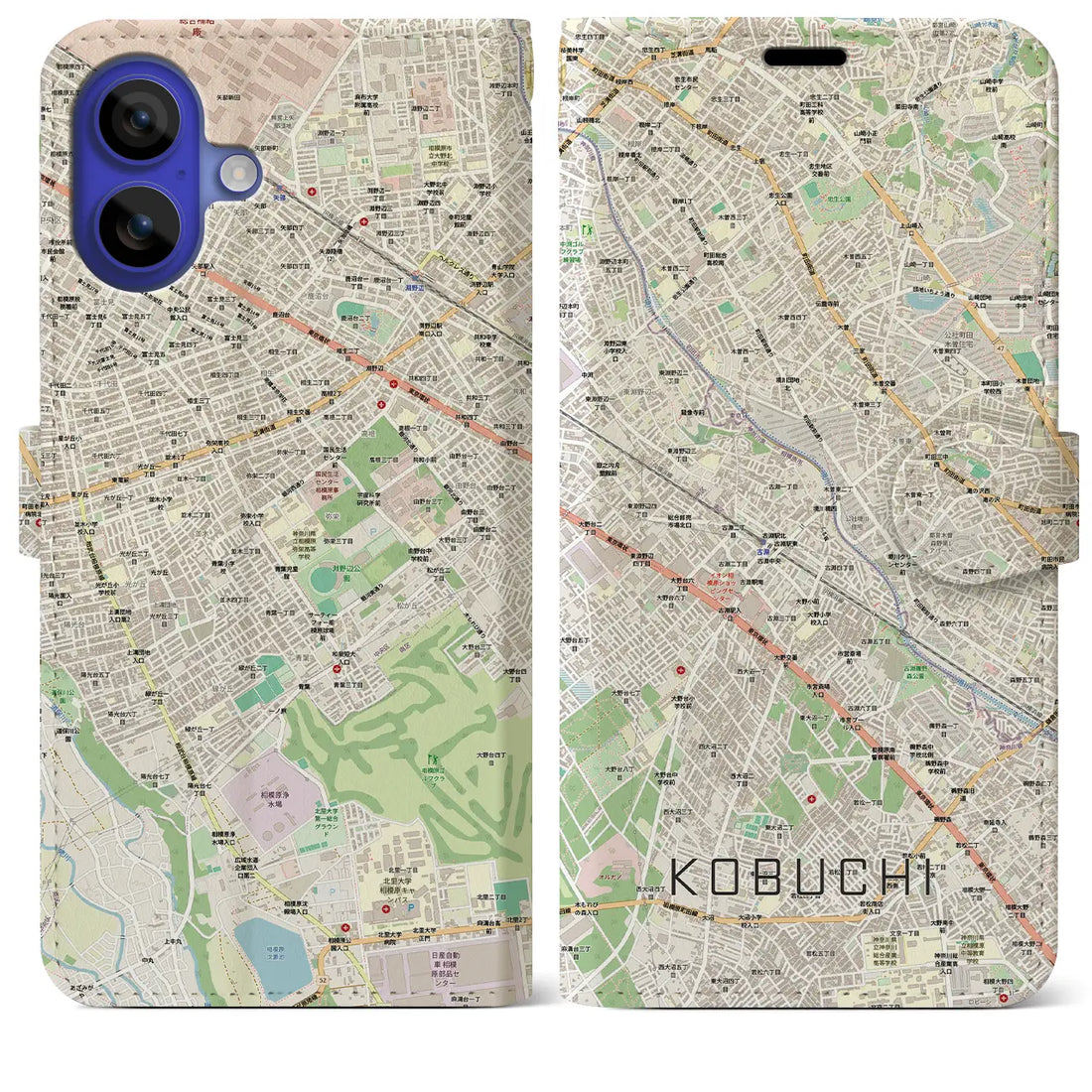 【古淵（神奈川県）】地図柄iPhoneケース（手帳タイプ）モノトーン・iPhone 16 Pro Max 用