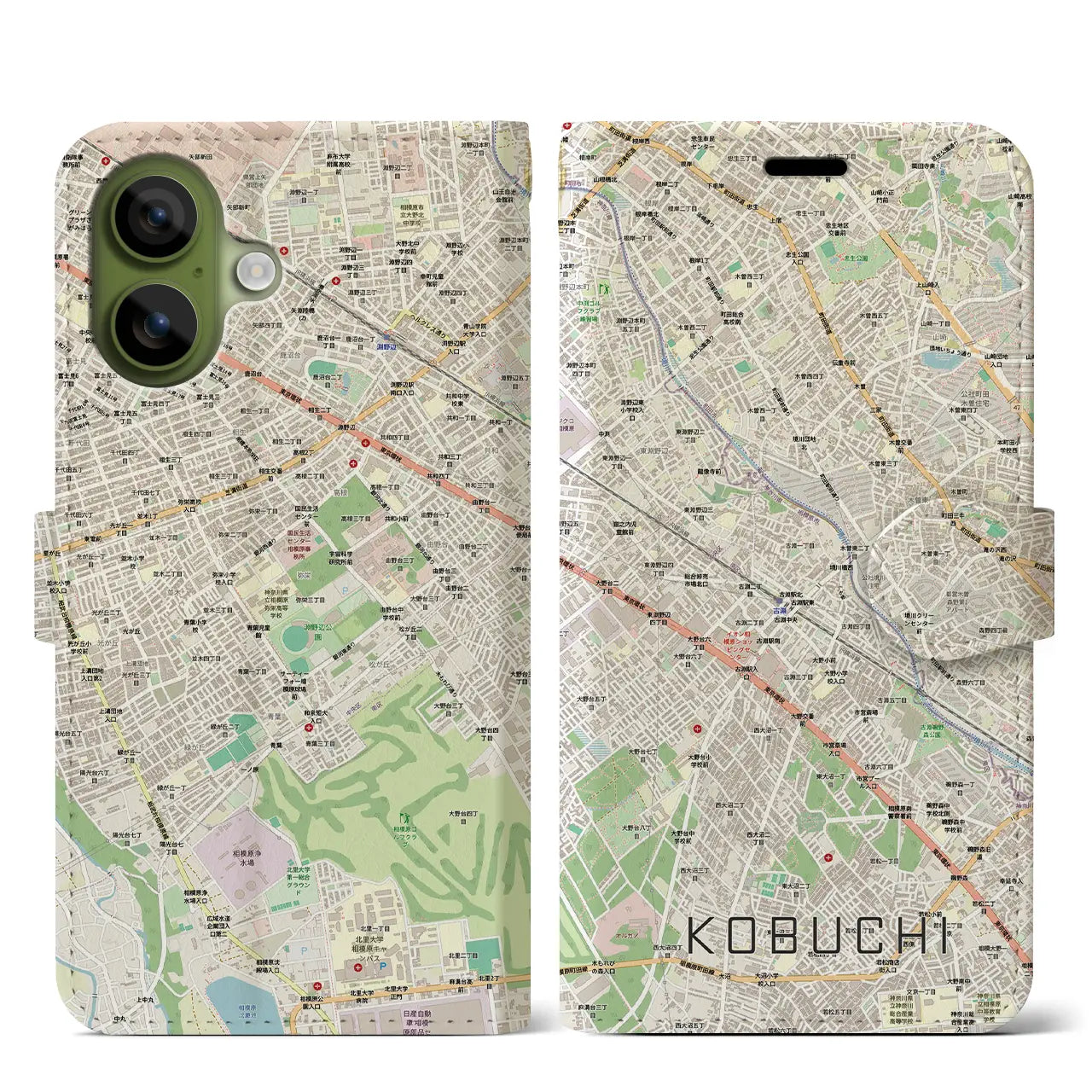 【古淵（神奈川県）】地図柄iPhoneケース（手帳タイプ）