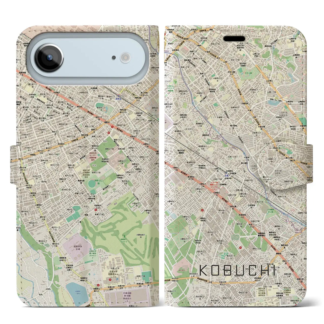 【古淵(神奈川県)】地図柄iPhoneケース(手帳タイプ)モノトーン・iPhone 17 Pro Max 用