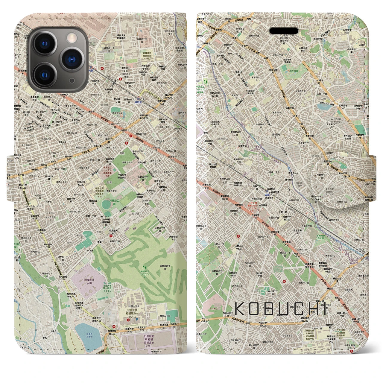 【古淵（神奈川県）】地図柄iPhoneケース（手帳タイプ）