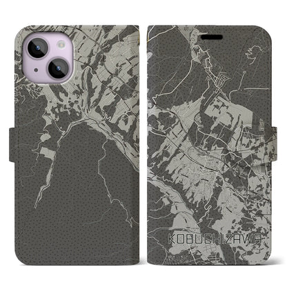 【小淵沢（山梨県）】地図柄iPhoneケース（手帳タイプ）モノトーン・iPhone 14 用