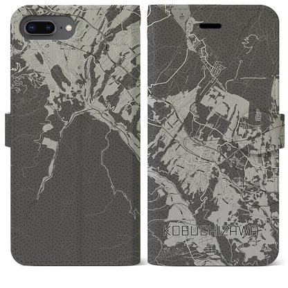 【小淵沢（山梨県）】地図柄iPhoneケース（手帳タイプ）モノトーン・iPhone 8Plus /7Plus / 6sPlus / 6Plus 用