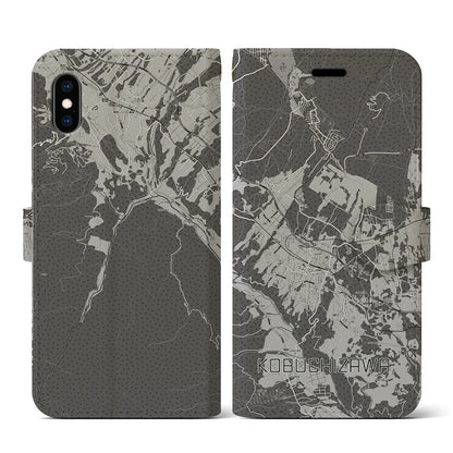 【小淵沢（山梨県）】地図柄iPhoneケース（手帳タイプ）モノトーン・iPhone XS / X 用