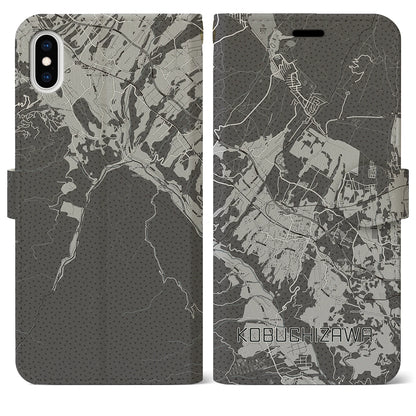 【小淵沢（山梨県）】地図柄iPhoneケース（手帳タイプ）モノトーン・iPhone XS Max 用