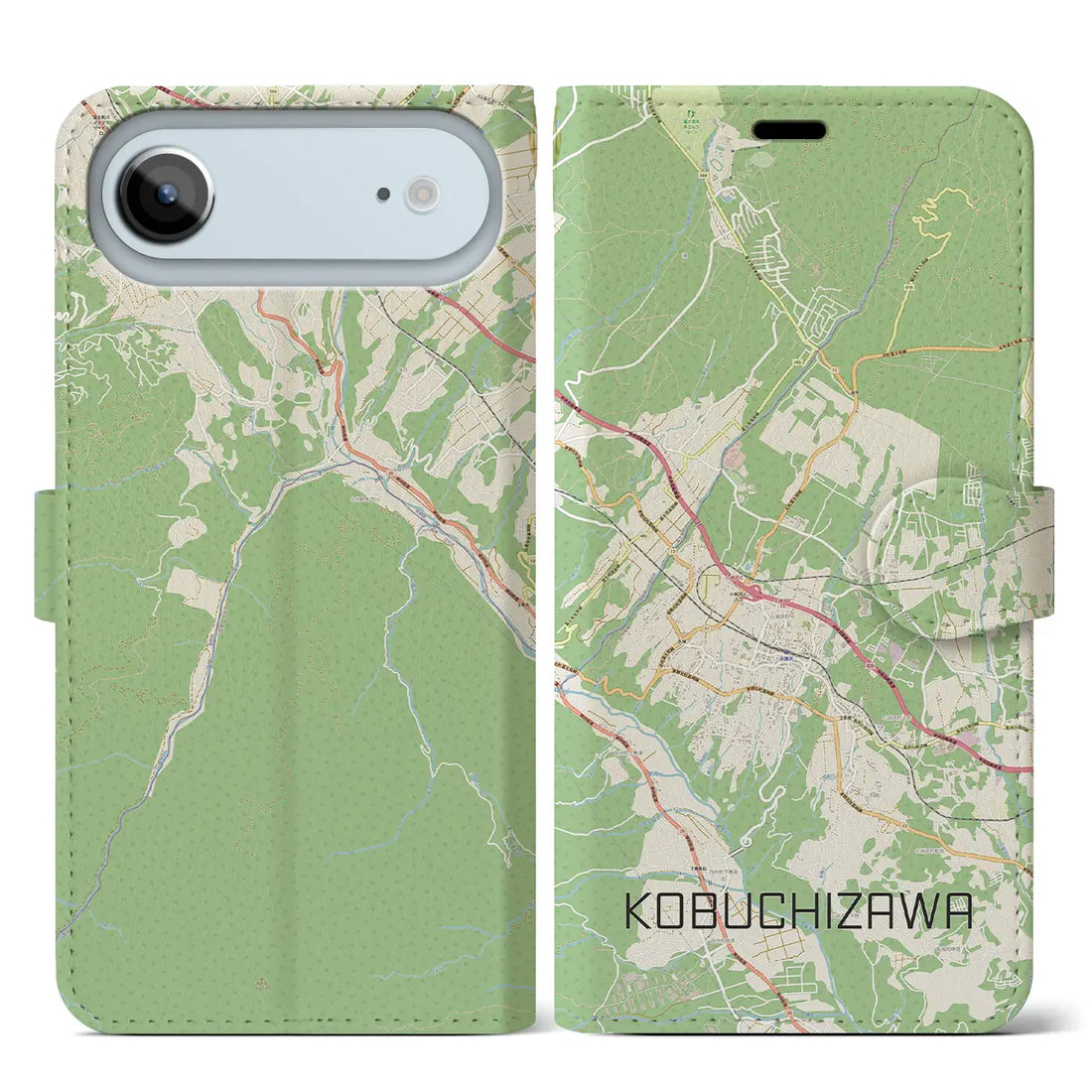 【小淵沢（山梨県）】地図柄iPhoneケース（手帳タイプ）モノトーン・iPhone 17 Pro Max 用