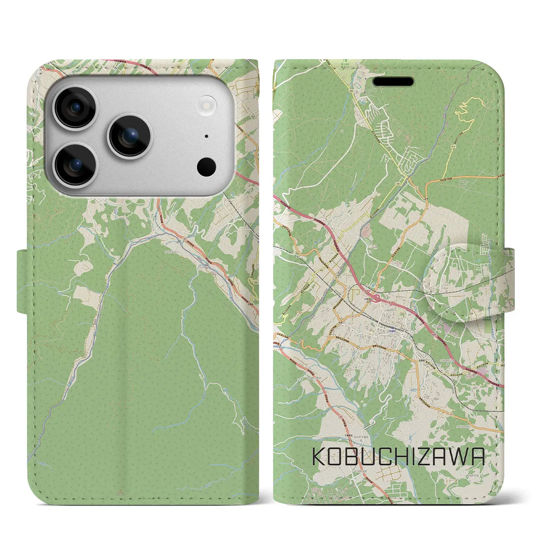 【小淵沢（山梨県）】地図柄iPhoneケース（手帳タイプ）ナチュラル・iPhone 17 Pro Max 用