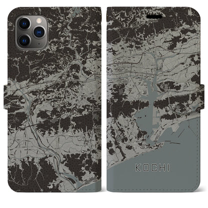 【高知（高知県）】地図柄iPhoneケース（手帳タイプ）モノトーン・iPhone 11 Pro Max 用