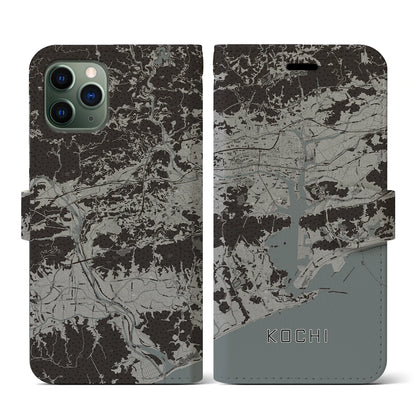 【高知（高知県）】地図柄iPhoneケース（手帳タイプ）モノトーン・iPhone 11 Pro 用