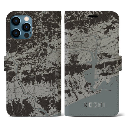 【高知（高知県）】地図柄iPhoneケース（手帳タイプ）モノトーン・iPhone 12 / 12 Pro 用