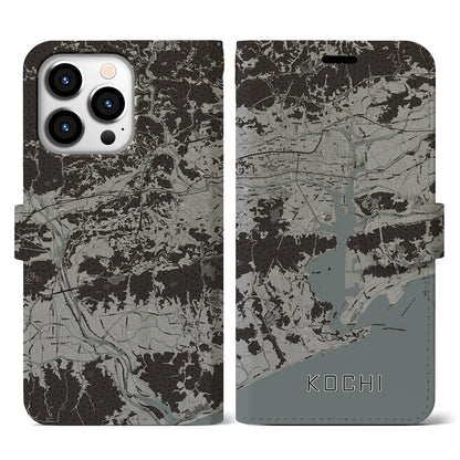 【高知（高知県）】地図柄iPhoneケース（手帳タイプ）モノトーン・iPhone 13 Pro 用