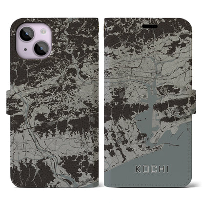 【高知（高知県）】地図柄iPhoneケース（手帳タイプ）モノトーン・iPhone 14 用