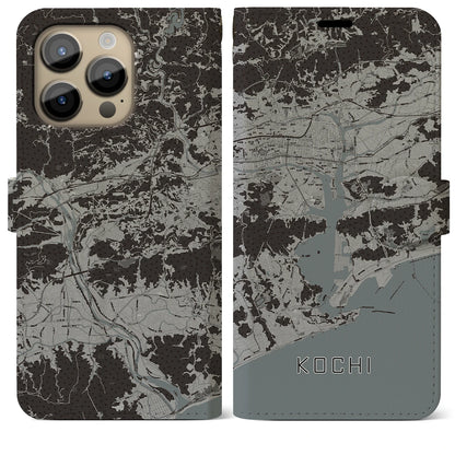 【高知（高知県）】地図柄iPhoneケース（手帳タイプ）モノトーン・iPhone 14 Pro Max 用