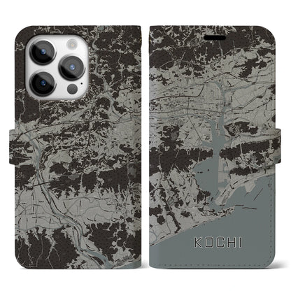 【高知（高知県）】地図柄iPhoneケース（手帳タイプ）モノトーン・iPhone 14 Pro 用