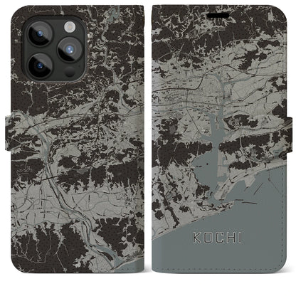 【高知（高知県）】地図柄iPhoneケース（手帳タイプ）モノトーン・iPhone 15 Pro Max 用